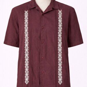 Vintage 70s 80s Guayabera Mexican Embroidered Aztec Cuban Camp Shirt Mens Sz XL
